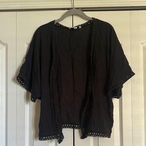 Black Open-Front Kimono Cardigan